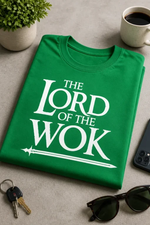 Majica s natpisom THE LORD OF THE WOK u stilu epske filmske parodije