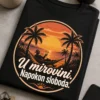 Majica za mirovinu s natpisom U mirovini. Napokon sloboda. u retro kružnom motivu sa zalaskom sunca i palmama