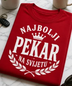 Majica s natpisom NAJBOLJI PEKAR NA SVIJETU u vintage tipografskom stilu s krunom i lovorom