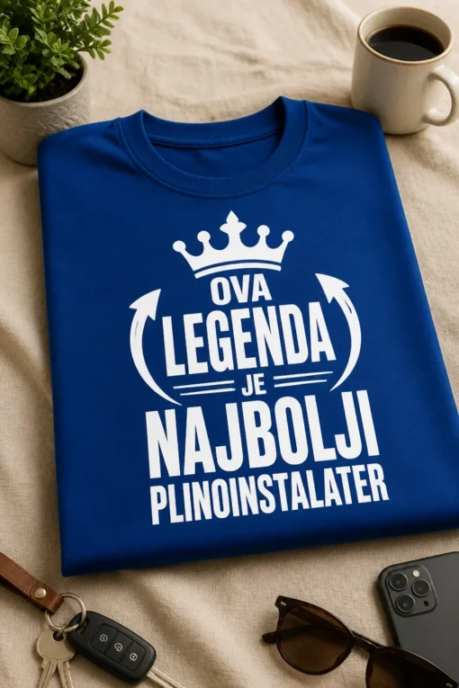 Majica s natpisom OVA LEGENDA JE NAJBOLJI PLINOINSTALATER i motivom krune