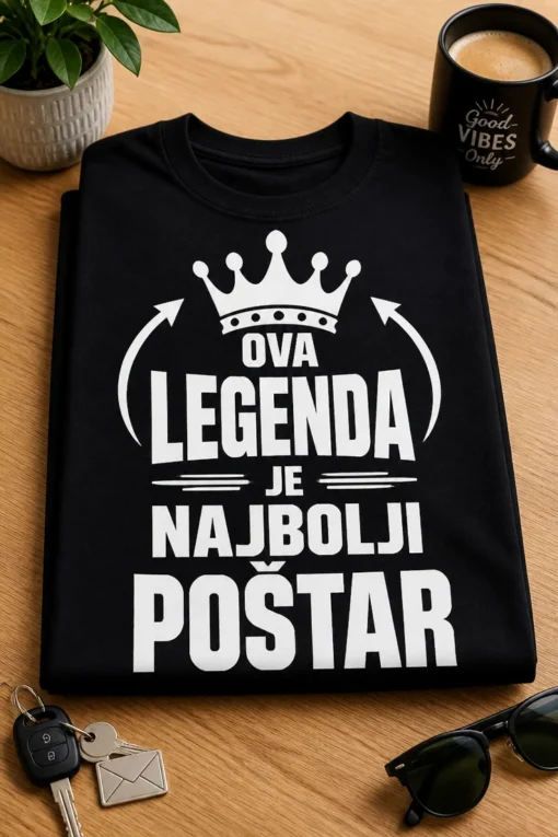 Majica s natpisom OVA LEGENDA JE NAJBOLJI POŠTAR i motivom krune