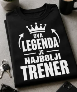 Majica za trenera s natpisom OVA LEGENDA JE NAJBOLJI TRENER i motivom krune