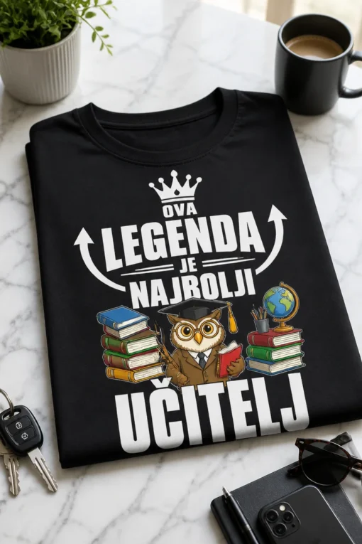 Majica za učitelja s natpisom OVA LEGENDA JE NAJBOLJI UČITELJ i motivom krune
